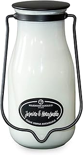 Milkhouse Candle Company, Jasmine & Honeysuckle, Creamery Collection, Scented Soy Candle: Milkbottle Jar, 14 Ounce