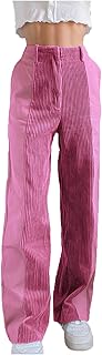 Moda de las mujeres de cintura alta delgada Cuduroy recto pantalones casuales agujeros pantalones de las mujeres