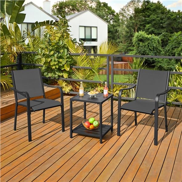 Yaheetech Lot de 2 Chaise de Jardin Extérieur Fauteuil de Jardin Empilable Chaises de Terrasse Chaises de Salle à Manger 56,5 L× 67 P × 86,5 cm pour Patio Balcon Terrasse Gris