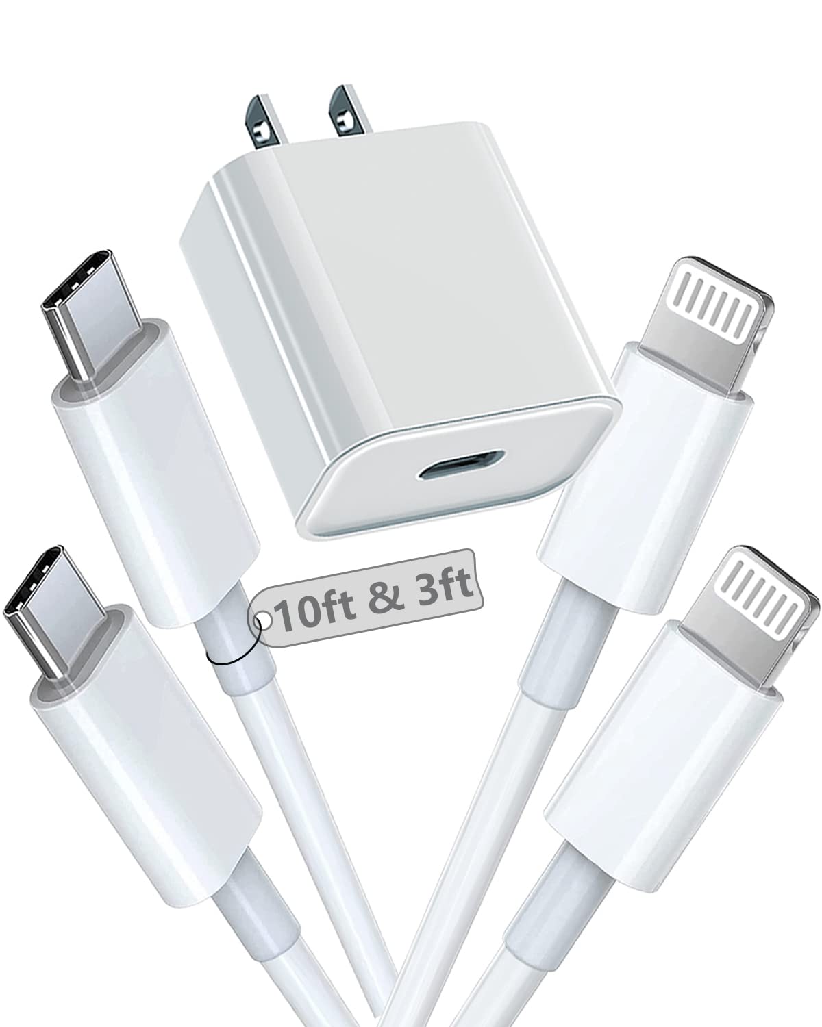 [Apple MFi Certified] Fast Charger iPhone,20W USB C PD Wall Charger Plug with 10ft+3ft Type C to Lightning Cable Quick Charging Data Sync Long Cord for iPhone 13 12 11 Pro Max Mini Xs Xr iPad