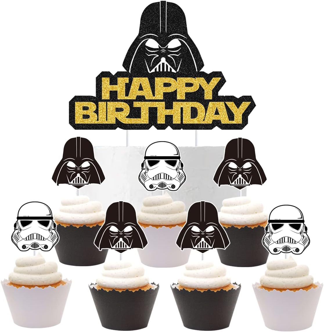 25 Darth Vader Cake Topper Cupcake Toppers Cake Decorations Set for Star War-s Birthday Party Supplies Decorations