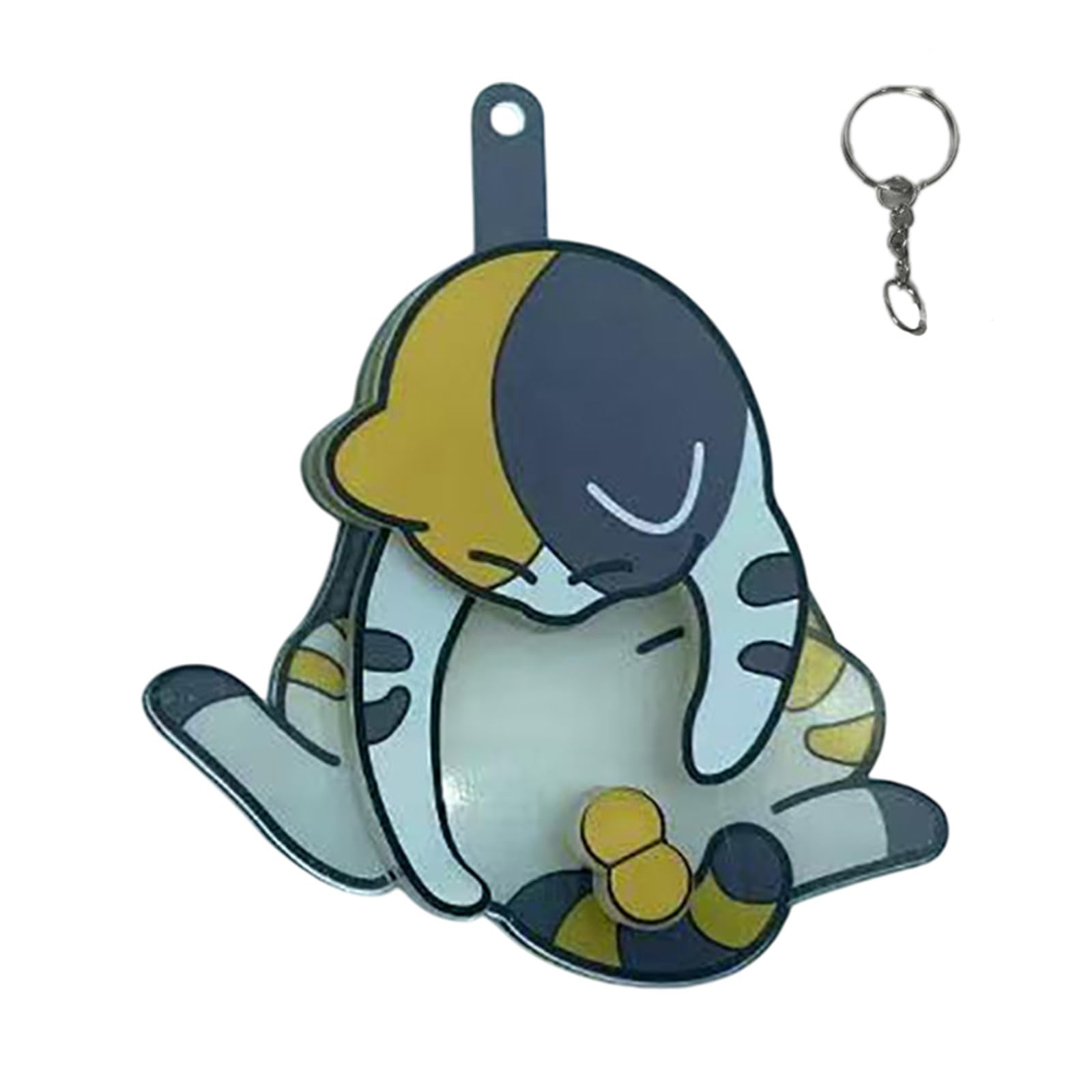 Qxiao Yellow Blue Mischief Cat Interactive Keychain Funny Wiggling Cat Keychain 3D Rotating Catballs Fidget Toy Key Chain Spoof Cats Eggs Hanging Ornaments Sensory Toy Gift For Cats Lovers And Introverts