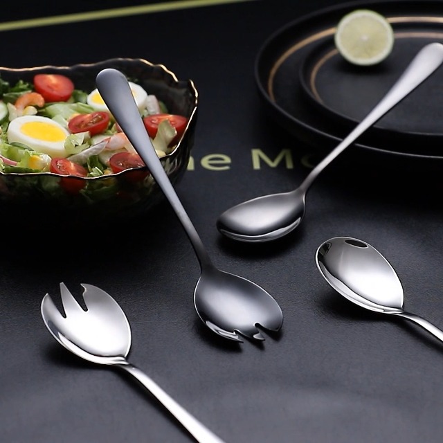 Salatbesteck Set 2-tlg Schwarz - Edelstahl Servierlöffel & Gabel Titanbeschichtet