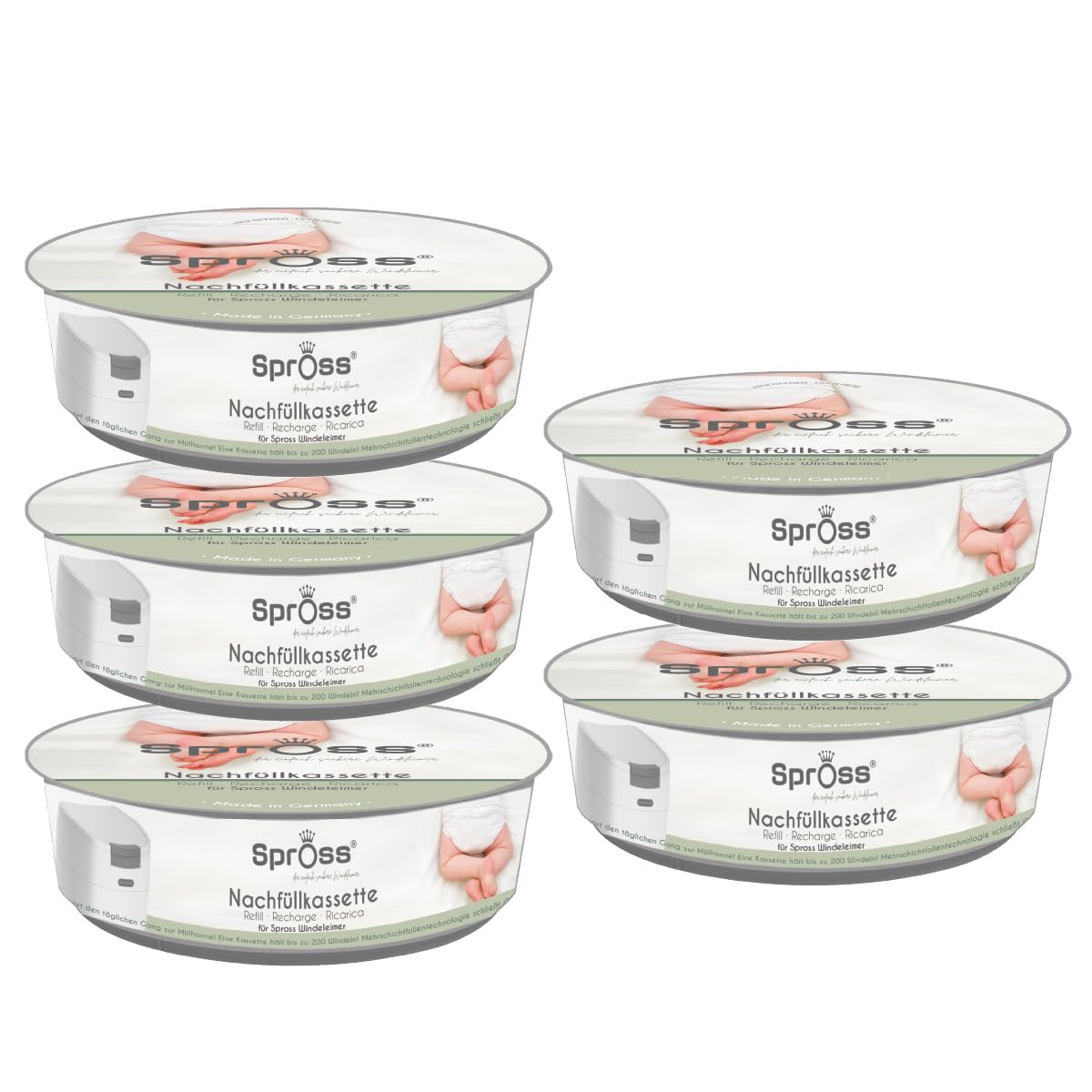 Spross Nachfüllkassetten für Spross Windeleimer - 5 Stück - Schützt vor unangenehmen Geruch