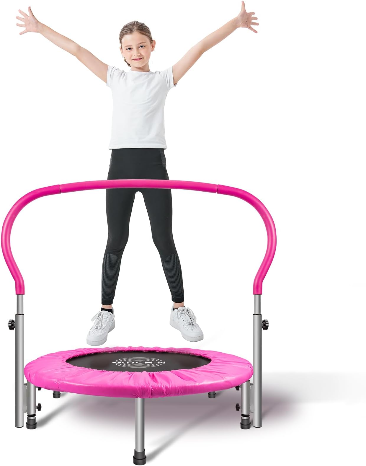 DARCHEN Indoor Small Trampoline for Kids Foldable Mini Trampoline with Adjustable Foam Handle Workout Indoor Outdoor Home Use