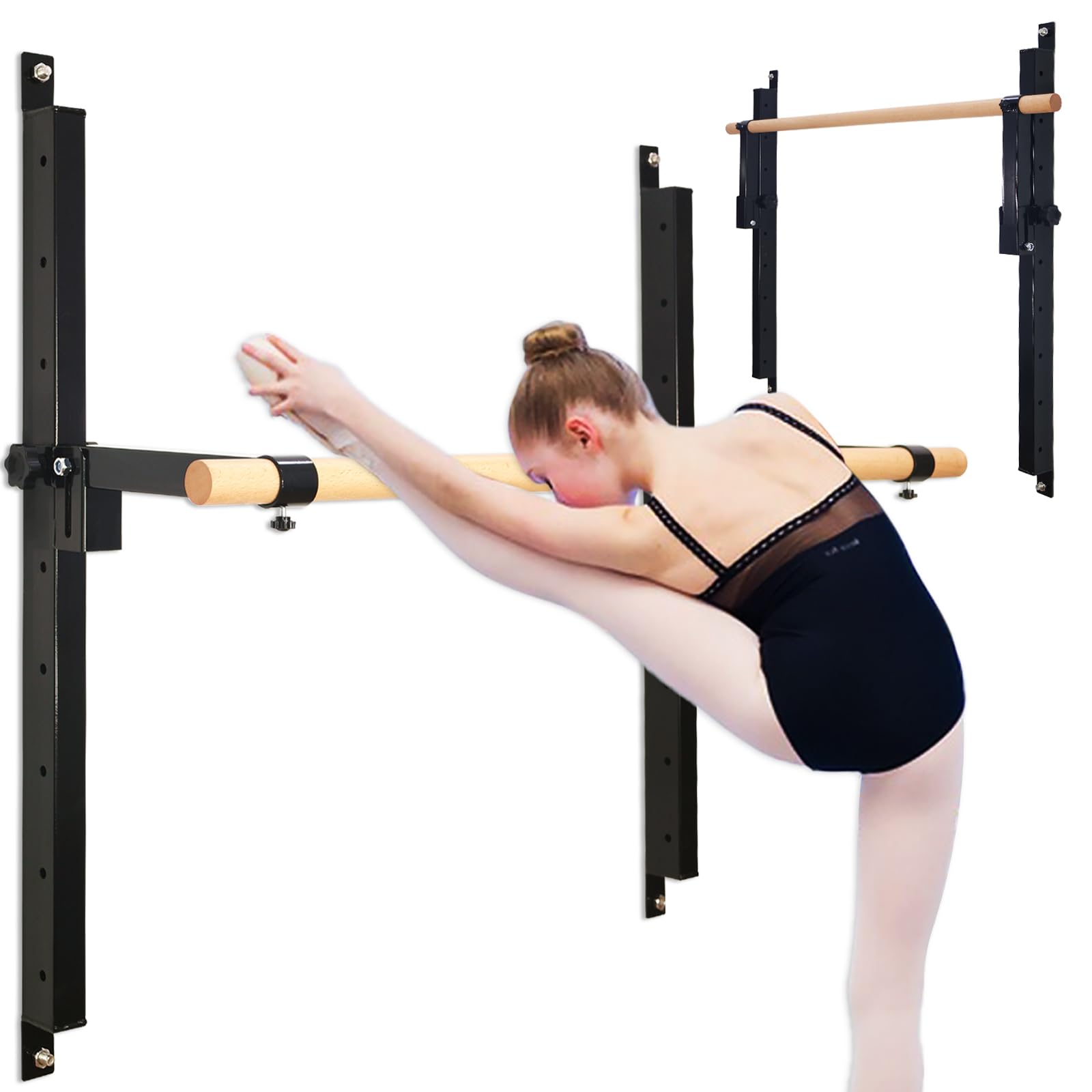 Seliyoo Height Adjustable Ballet Barre Foldable Ballet Bar Dance Training Barre,Wall Mount With Solid Beech Wood Bar,Home Fitness Equipment for Pull