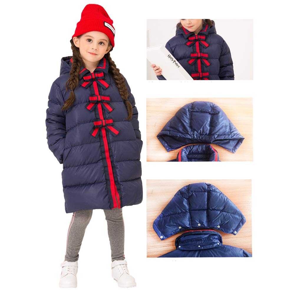 Piumino Lungo per Bambina, Cappotto Imbottito Staccabile, Top Esterno Antivento Decorato con Fiocco