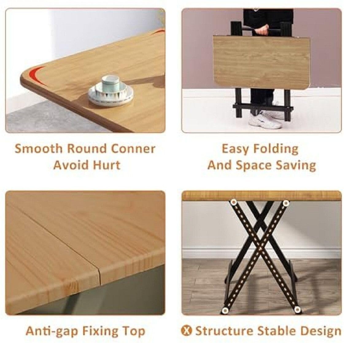 House of Akasha Multi-Purpose Portable Foldable Wooden Dining Table, Yellow 4