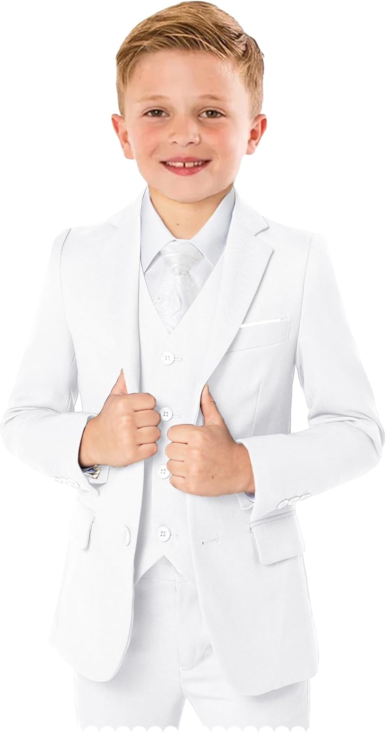 Boys Formal Suit 5 Piece Set, Toddler Tuxedos for Wedding, Suits for Teens Boy Dress School Clothes