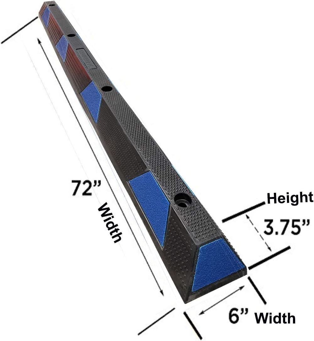 Electriduct 72" Heavy Duty Rubber Handicap Parking Block Curb Wheel Stop 3.75" Height 6 Feet Includes Asphalt Mounting Hardware Anchor Kit - Black/Blue Stripe