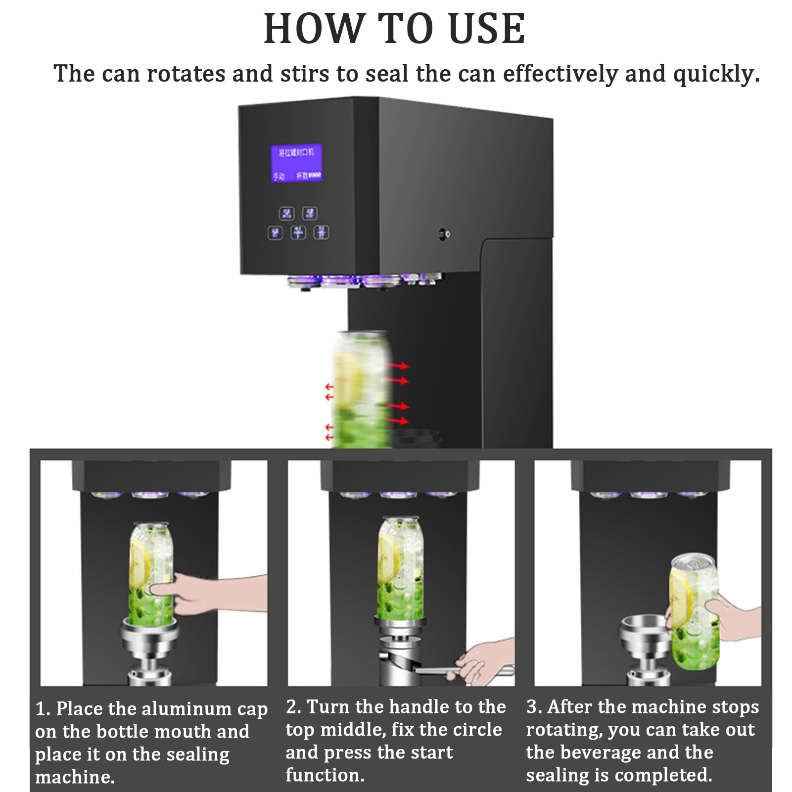 Sellador automático de vasos eléctrico con pantalla LED para botellas de bebidas en cafeterías y bares