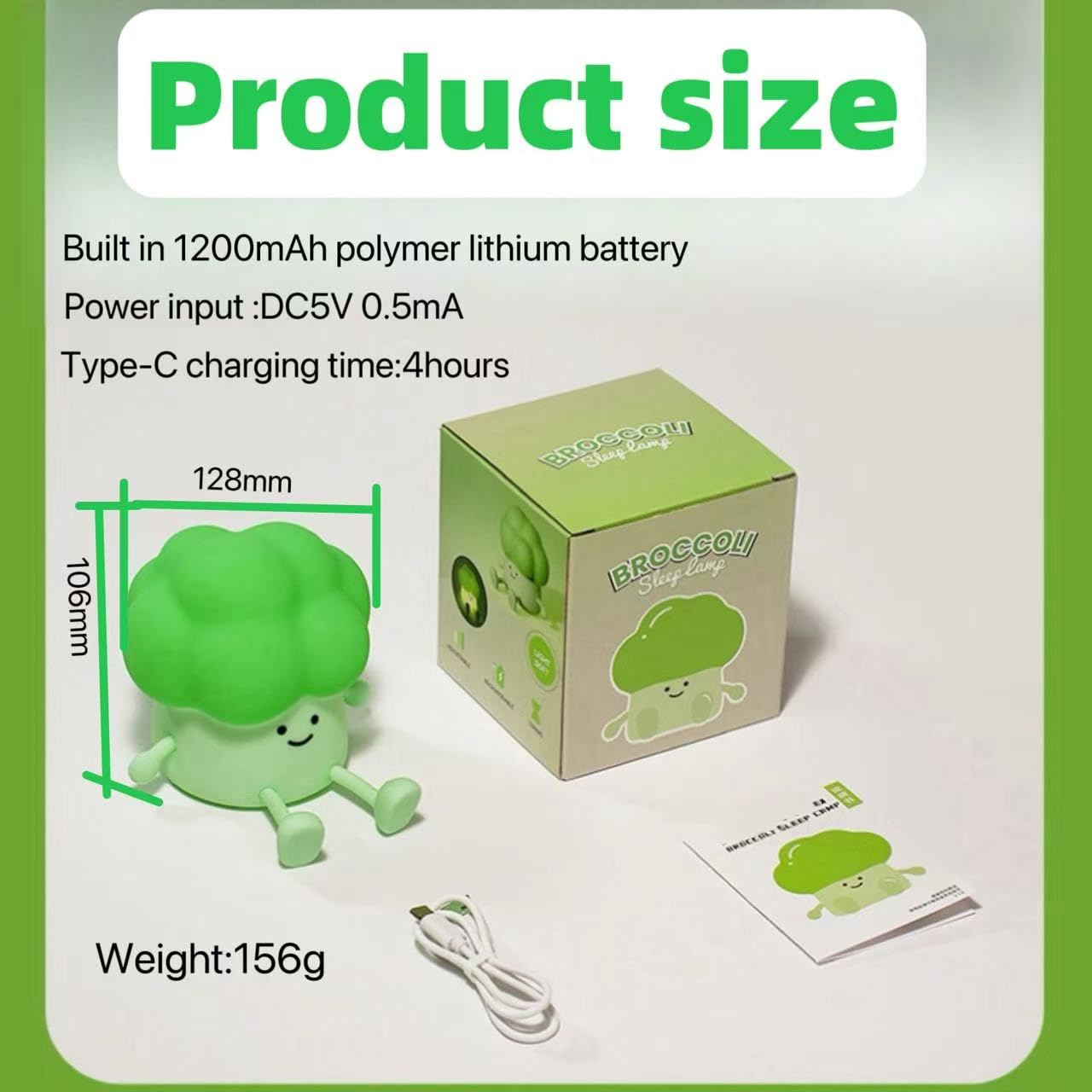 LED Silicone Night Light for Kids, Eggplant Touch Lamp, Portable USB Rechargeable Nursery Bedside Light, Room Decor (Broccoli)