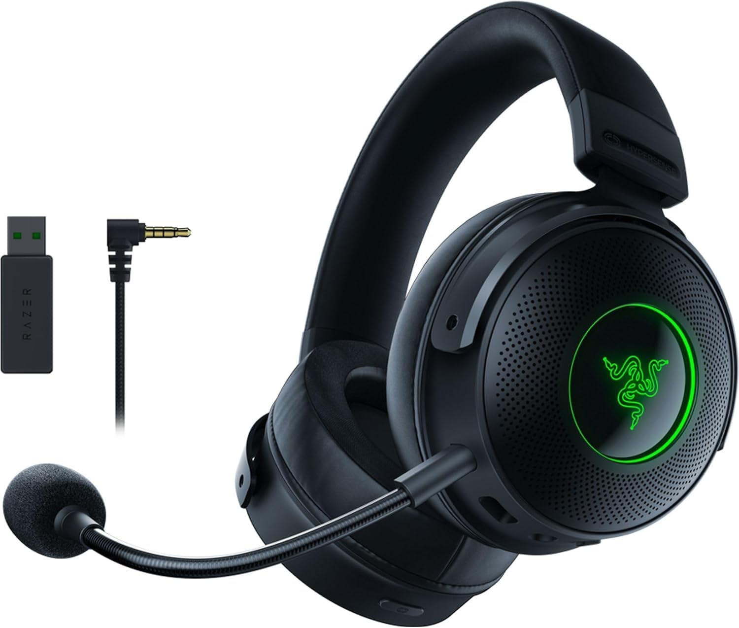 Razer Kraken V3 Pro Wireless Gaming Headset: Haptic Technology, HyperSense, Passive noise cancellation, USB-A Wireless (2.4GHz), 3.5mm Analog, For PC, PS4, PS5, Nintendo Switch, Mobile, Xbox - Black