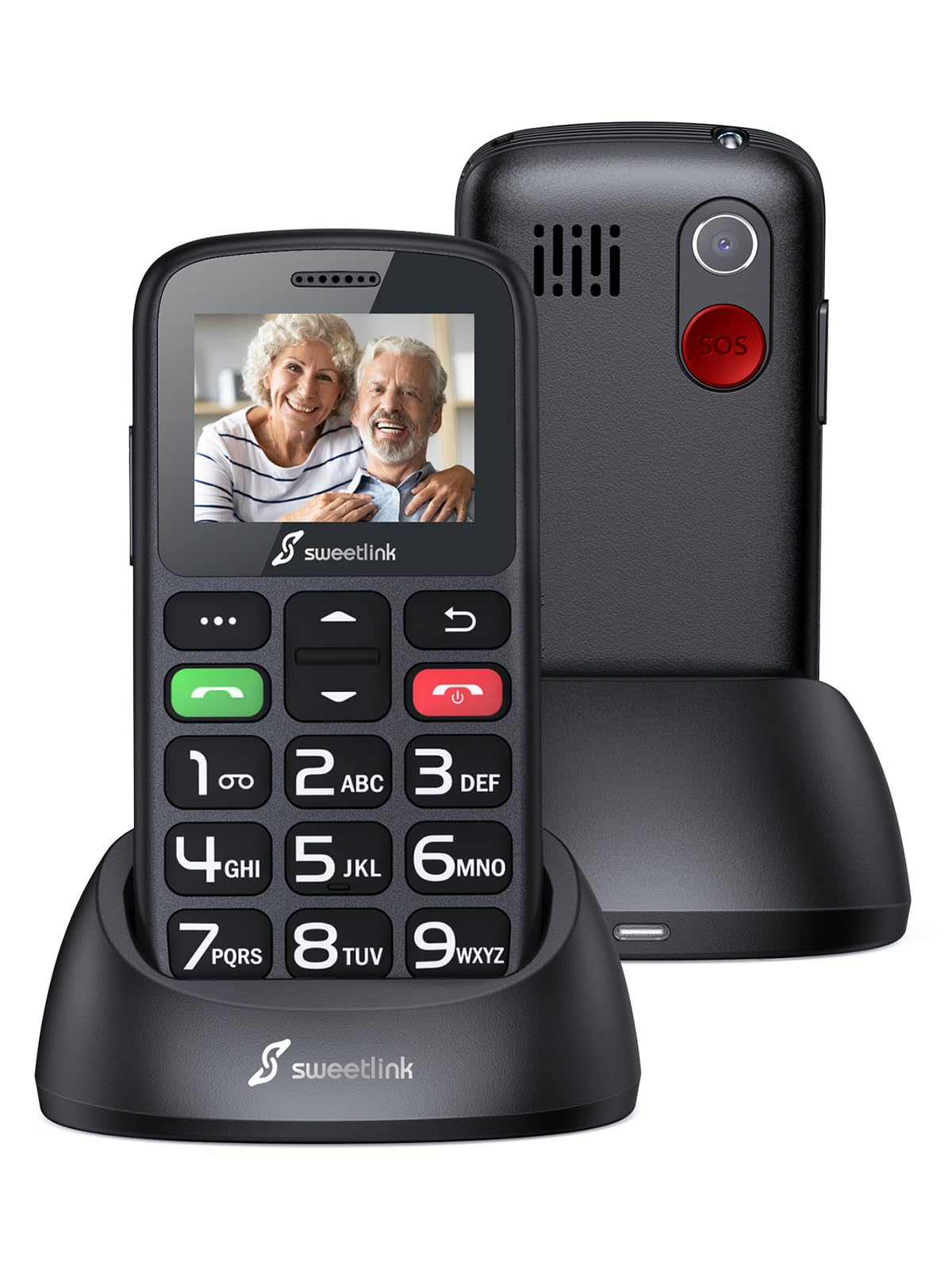 SweetLink Elderly Mobile Phone with Big Buttons, GSM Senior Phones for Older People, Charging Base, SOS Function, Quick Call, High Volume, Incompatible with Iliad, Black