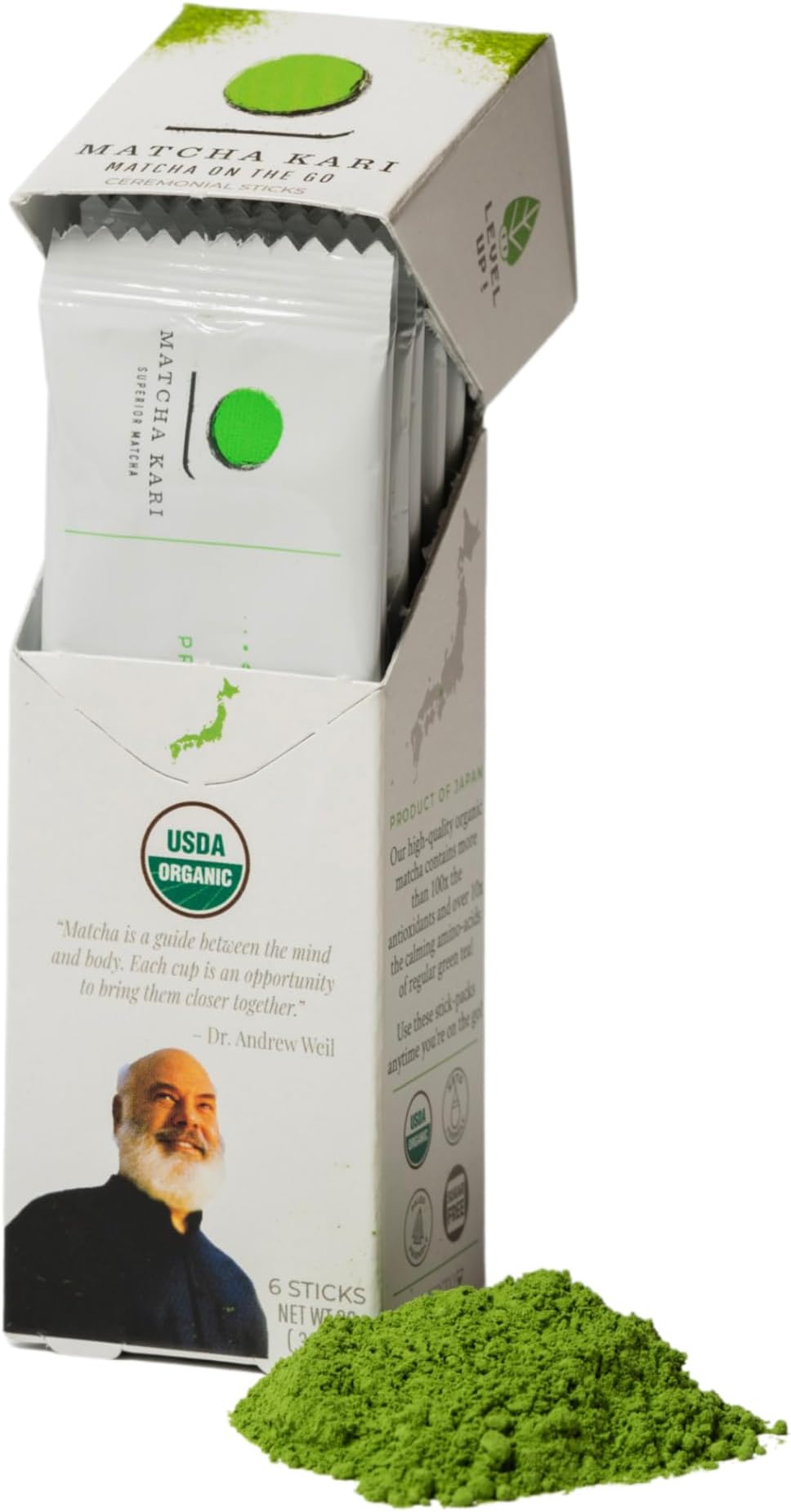 Green Tea Powder Single Serving Sticks, Dr. Weil's Ceremonial Organic Powder Singles Packets - Individual Tea Packets (6)