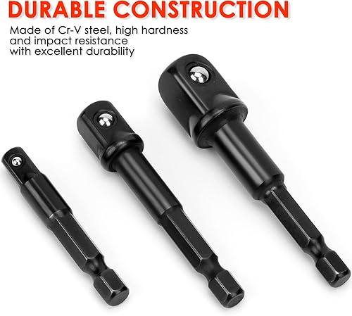 Vista 23 de THINKWORK Juego de adaptadores de enchufe de impacto, juego de adaptadores de enchufe de taladro de 1/4 pulgadas 3/8 pulgadas 1/2 pulgadas