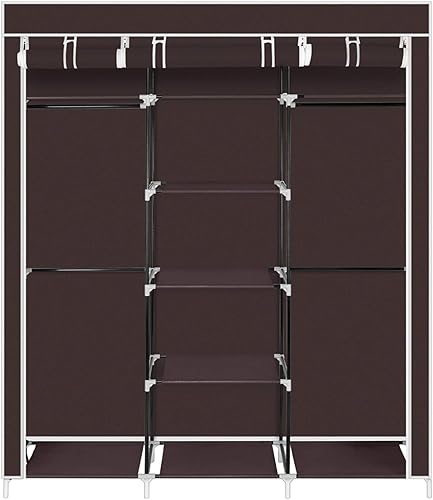 Vasitelan Armario de ropa portátil, armario de tela no tejida con 2 varillas para colgar, 9 estantes, organizador de almacenamiento (marrón oscuro)