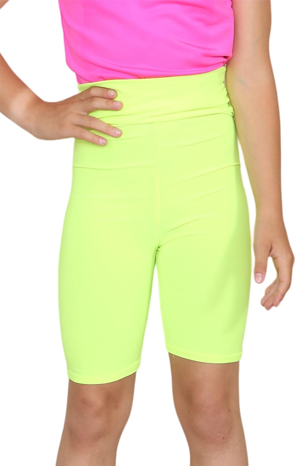Janisramone Girls High Waisted Cycling Shorts Kids Plain Microfiber Gymnastics Dance Shorts