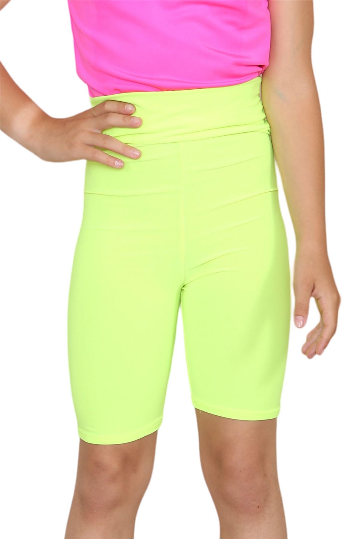 Hamishkane® Kids Plain Cycling Shorts Girls, Microfiber High Waisted Girls Gymnastics Shorts, Stretchy Sports Activewear Mini Kids Shorts - Elasticated Girls Cycling Shorts Neon Yellow