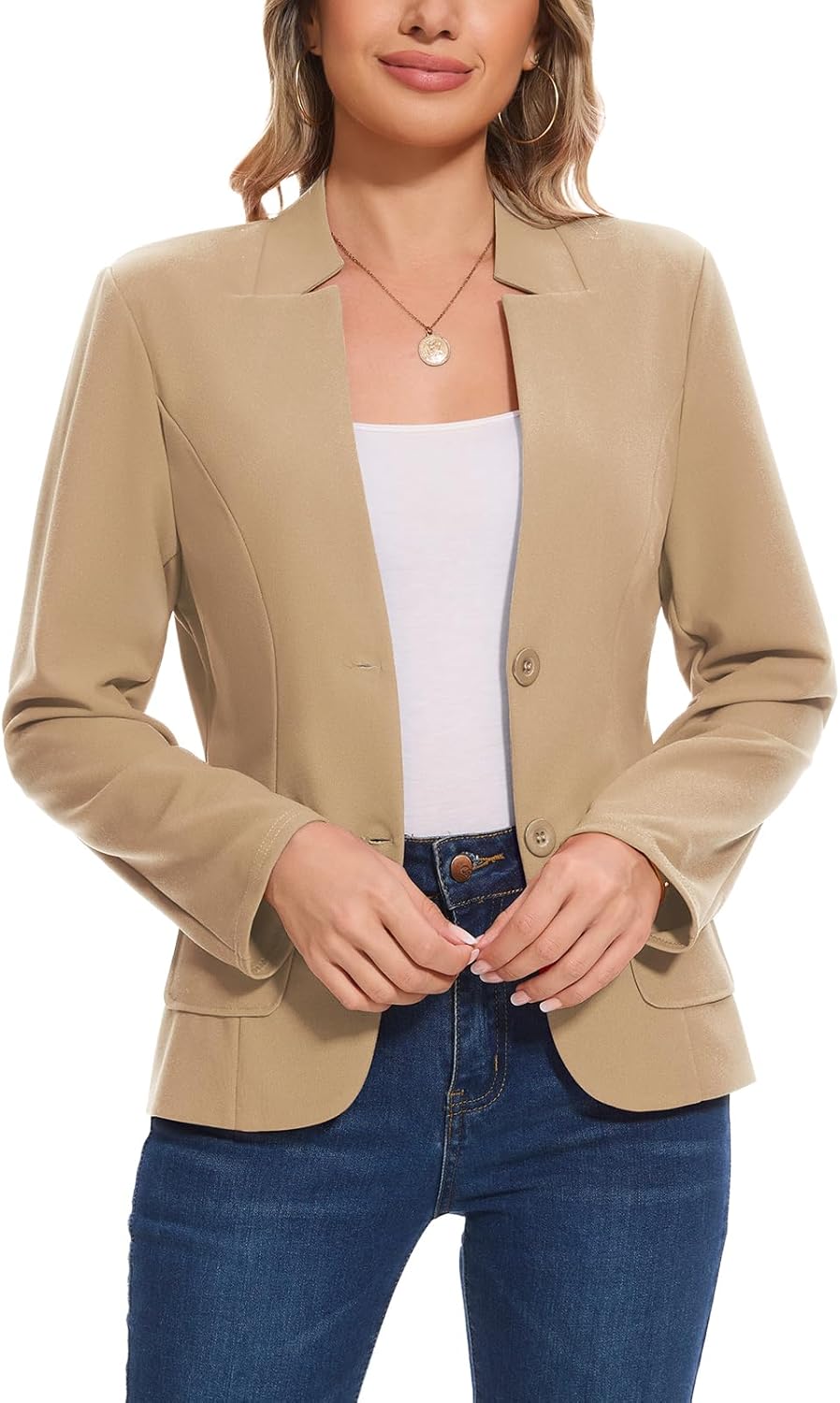 MINTLIMIT Blazers for Women Long Sleeve Notch Collar Blazer Button Front Casual Work Office Suit Jackets with Pockets - Image 2