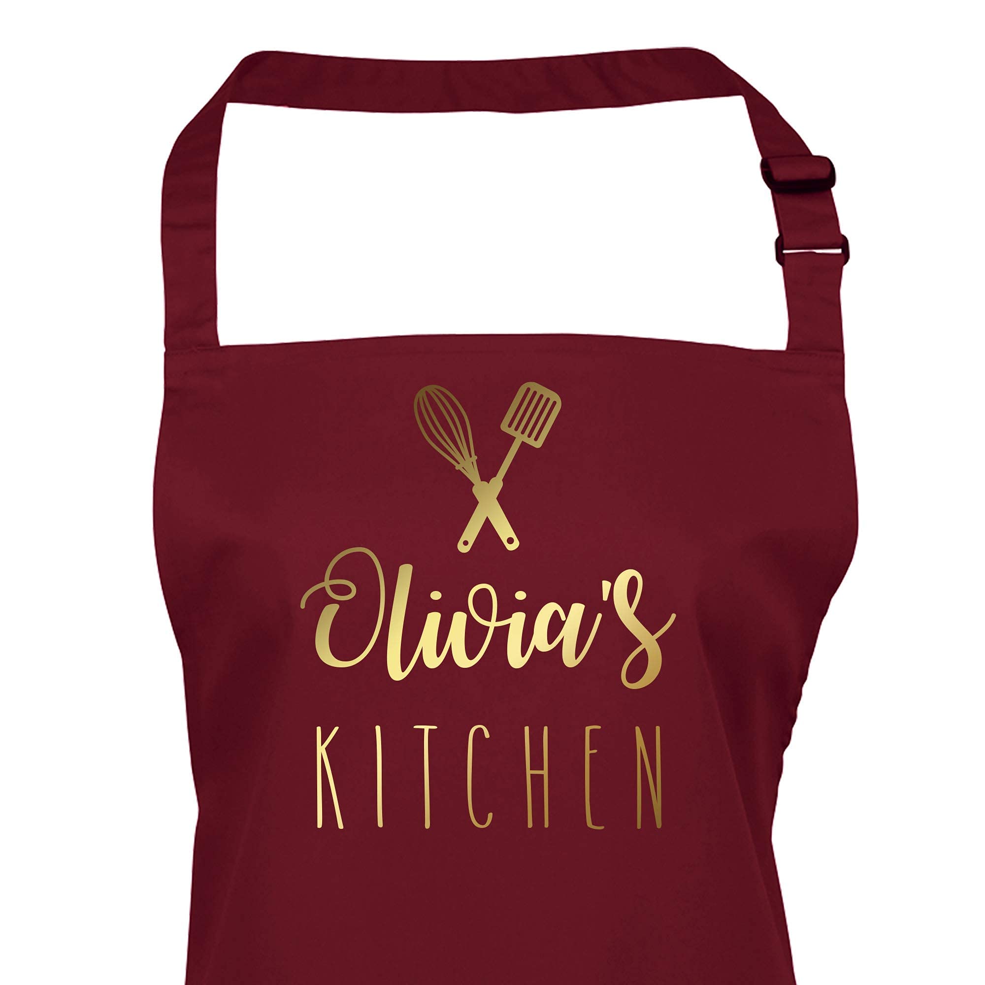 Pomchick - Personalised Name Kitchen Apron with Pockets Gift For Her Mum Mummy Woman Grilling Cooking Baking BBQ Women Aprons