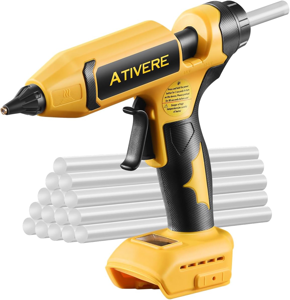 100W Cordless Hot Glue Gun Compatible with DeWalt 20V Battery (Tool Only), Upgraded Digital Temperature Adjustable Cordless Glue Gun with 10 PCS 0.43" Glue Sticks