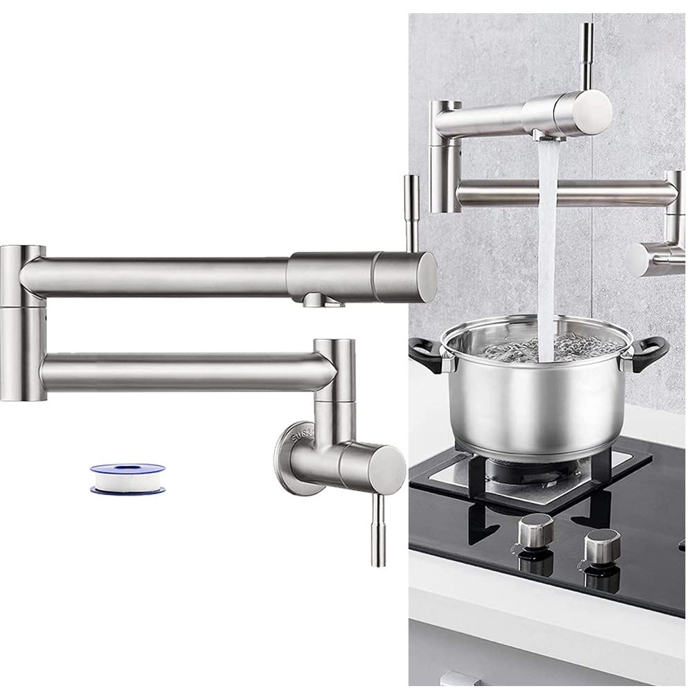 FUBESK Grifo de cocina plegable de latón montado en la pared, grifo giratorio retráctil giratorio para lavabo