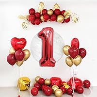 Vista 5 de Globo de números de 40 pulgadas, globos rojos con el número 1 para el primer cumpleaños, globos de número 1, globo rojo de aluminio grande