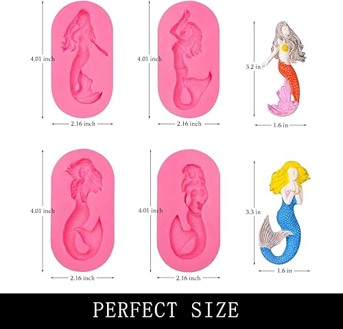 Miniatura 2 de Moldes de silicona de arcilla de sirena, 4 paquetes de diferentes temas de baile, moldes de chocolate de sirena para galletas, decoración de
