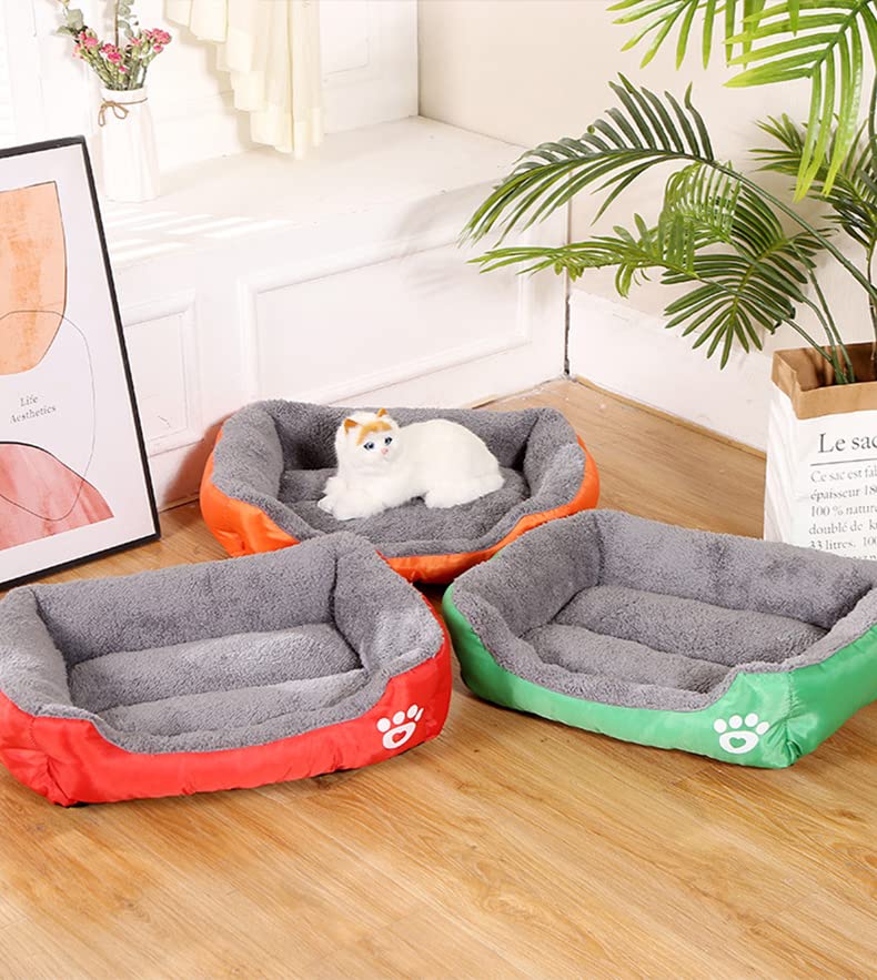 OUYUNKKA Hundebett Hundekissen (S, 43 x 32 cm) Viereckig Orange Hundesofa für Mittelgroße und Kleine Hunde und Katzen, Flauschig Weich Katzenbett Katzenkissen Hundebett für Französische Bulldogge
