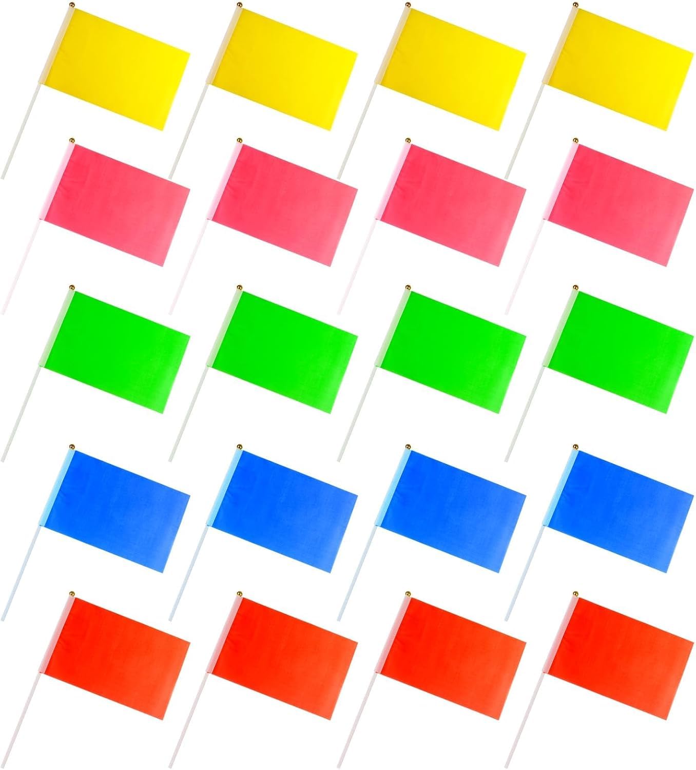 20PCS Small Flags on Sticks 5x8 Inch Solid Color Blank Hand Held Small Miniature Plain Flags for DIY Graffiti Blank Sublimation Flag Red Yellow Blue Green Pink