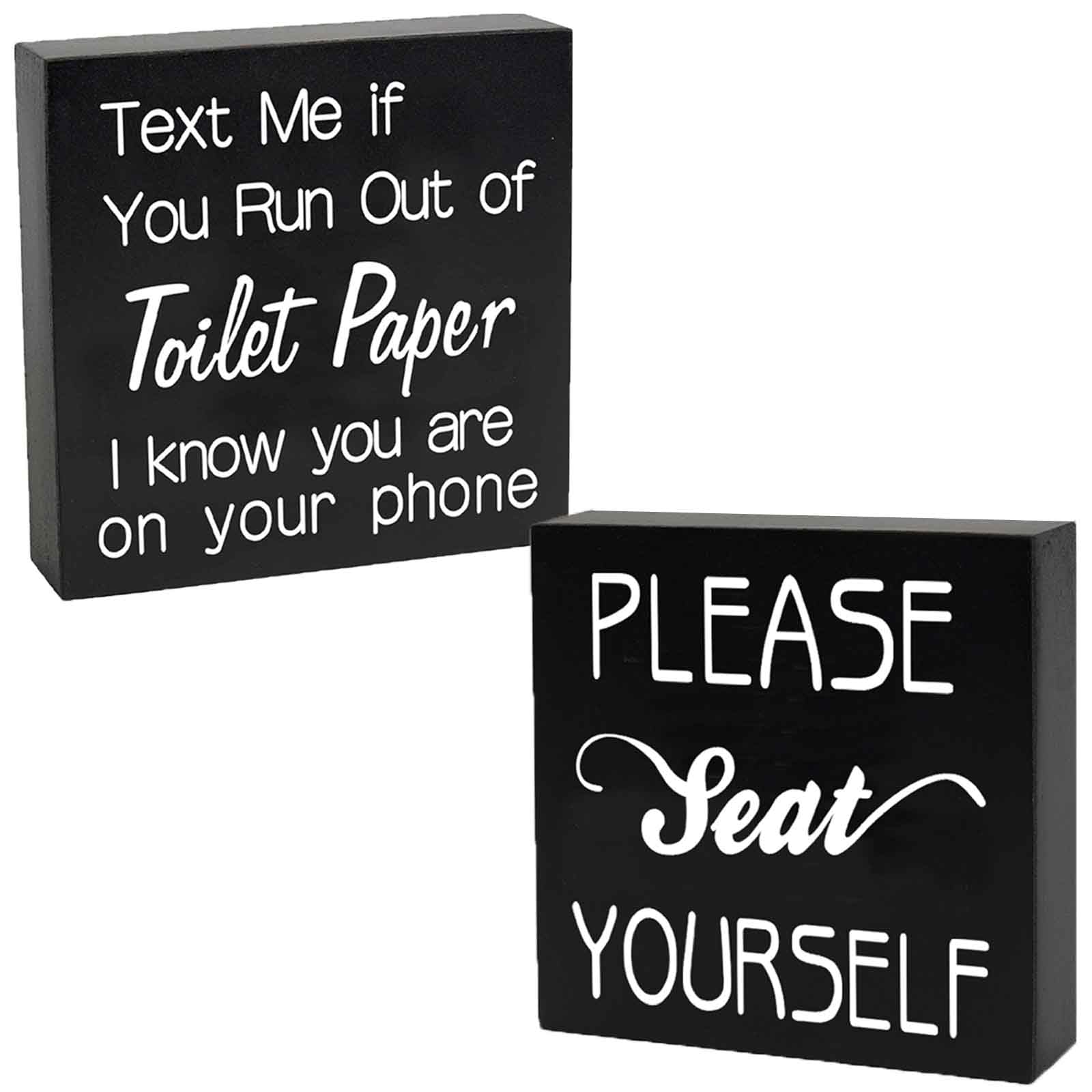 Photo 1 of 2 PCS Farmhouse Bathroom Signs Decor Wood Box Sign, Rustic Bathroom Wall Art Decor, Funny Restroom Guest Bathroom Decor for Shelves and Wall Black