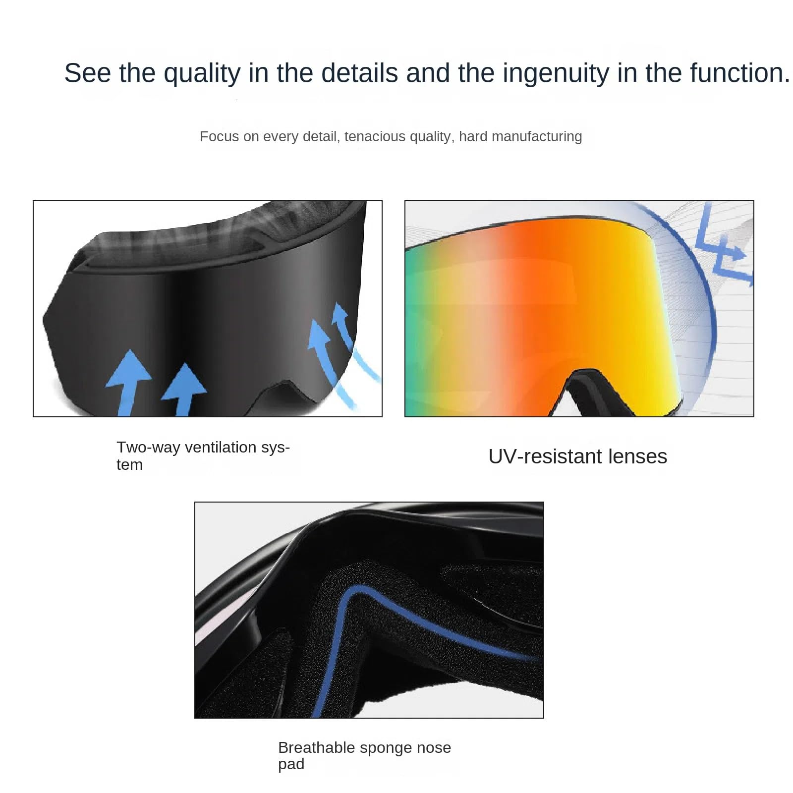 Lunettes de ski d'hiver en plein air, les hommes et les femmes peuvent porter des lunettes antibuée, coupe-vent et protection, peuvent porter des lunettes de ski pour la myopie, afin que les sports