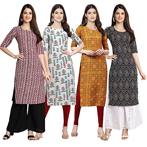 Image of Pinkmint Women's Crepe Digital Print Straight Kurta [Pack of 4] (CCV-334-338-339-335)