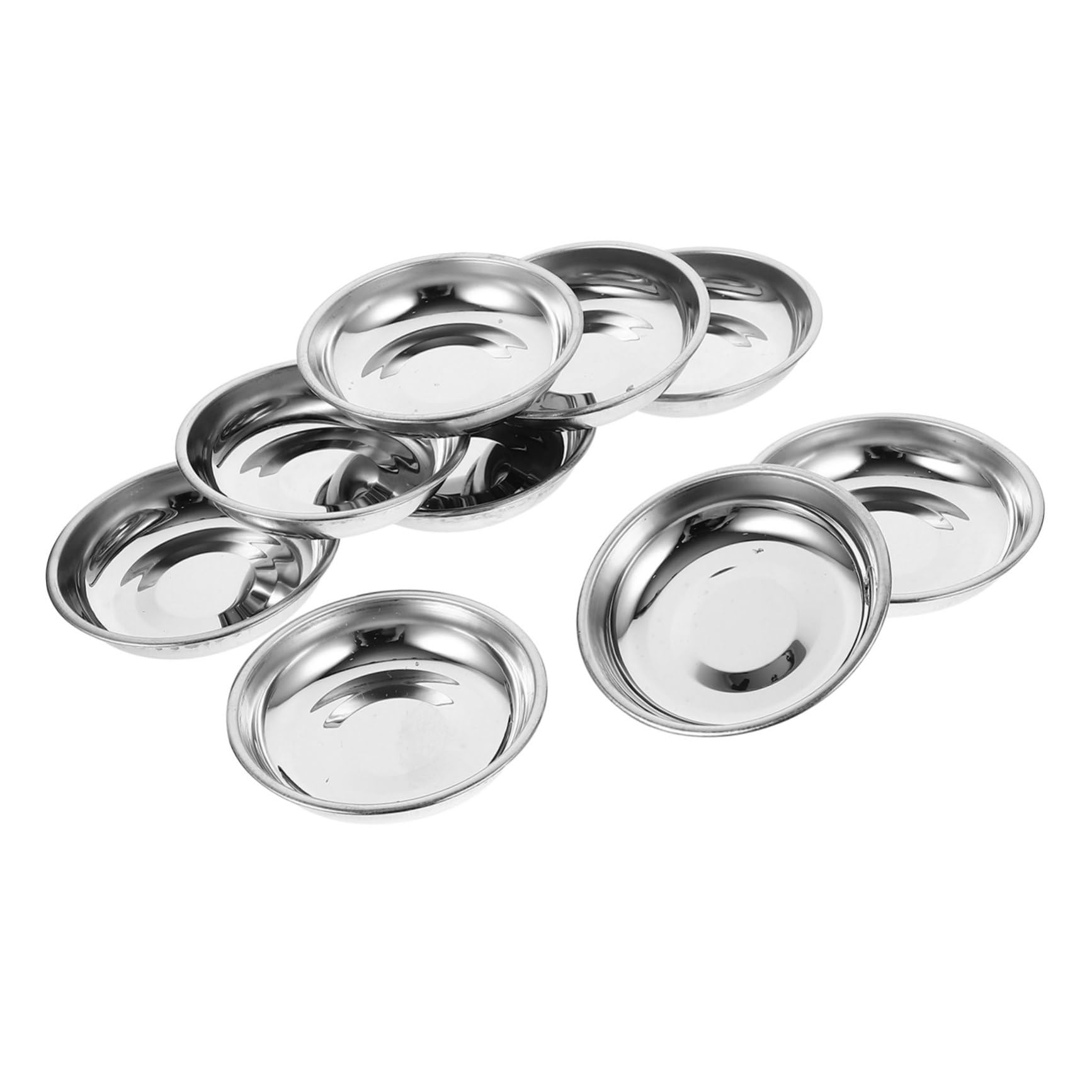 PRETYZOOM Set of 10 Small Sauce Cups Stainless Steel Saucers Mini Saucers for Dessert Salt Sugar Vinegar Snacks