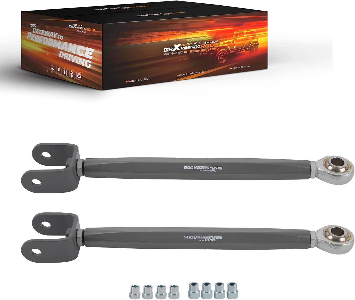 maXpeedingrods Rear Adjustable Toe Arms for Nissan 350Z Z33 2003-2009 & Infiniti G35 2003-2007 | -2° to +2° Gray Steel