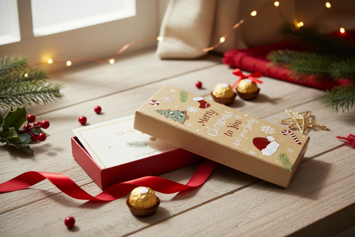 Emartbuy Geschenkkarten- & Geldhalterboxen - 12 Stück | Starre Kraftboxen mit 4 festlichen Drucken | Perfekt für Bargeld, Notizen, Gutscheine & Weihnachtsgeschenke - 7,6 x 17 x 3 cm