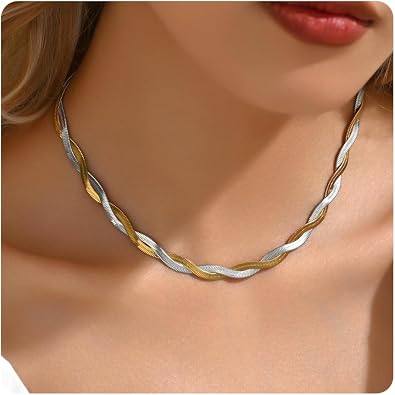 Gold Herringbone Necklace for Women Stack Layered Snake Chain