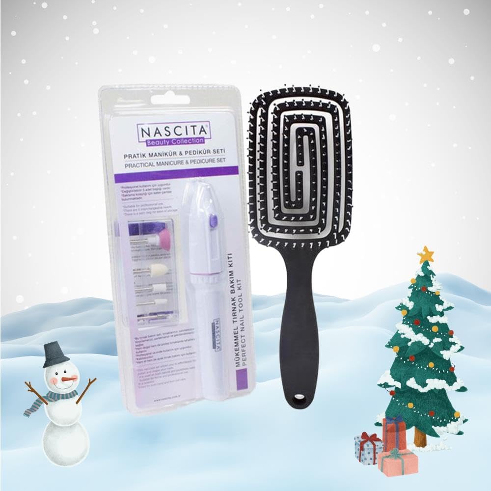 Nascita Professional Yılbaşı Paketi Pratik Manikür & Pedikür Seti ve Saç Fırçası Siyah
