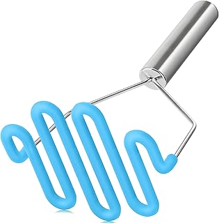 Non-Scratch Silicone Potato Masher Kitchen Tool, Potatoes Masher Potato Masher Stainless Steel Wrapped In Premium Silicone, Potato Smasher, Blue