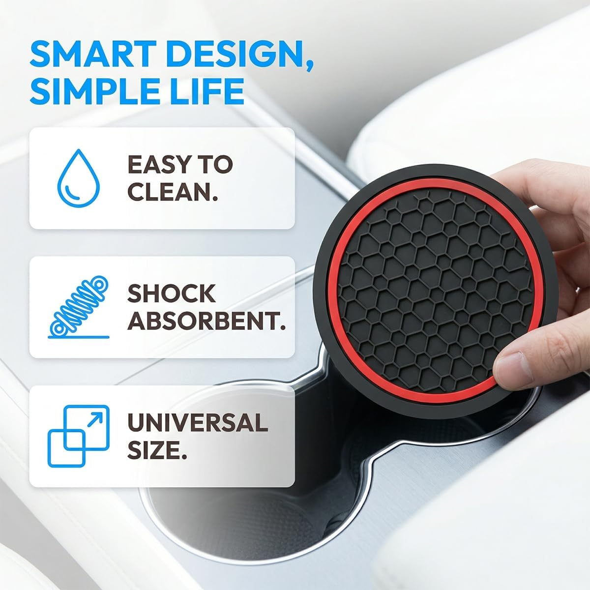 4PCS Car Cup Holder Coaster, Non-Slip Shockproof Insert Drink Cup Protection Mat Cushion, Dustproof Auto Interior Water Bottle Pad Decor, Universal for SUV Van Sedan (Black/Red)