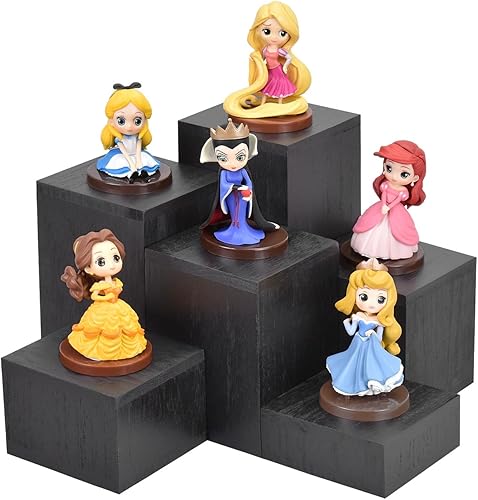 Miniatura 6 de MOOCA 6 soportes cuadrados de madera para exhibición de joyas y accesorios, soporte de exhibición de madera para figurita de joyería, color negro