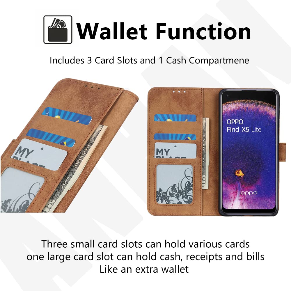 Custodia In Pelle Con Portafoglio E Kickstand Per Oppo Find X5, Flip Cover Con Magneti, 3 Slot Carte E Portamonete, Nera - 2
