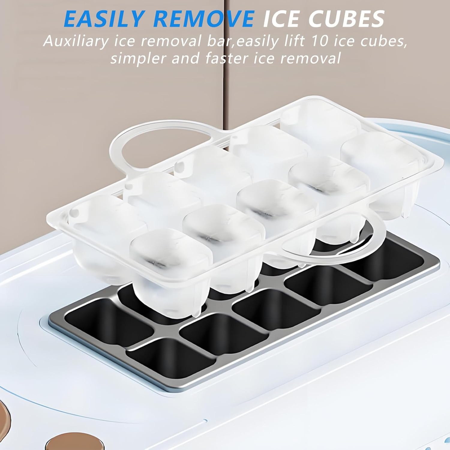 Portable Ice Cube Machine,10 Cubes in 10 Minutes,Low Noise, Self-Cleaning,for Camping Tailgating Outdoor Campsite B&B Guest Room White