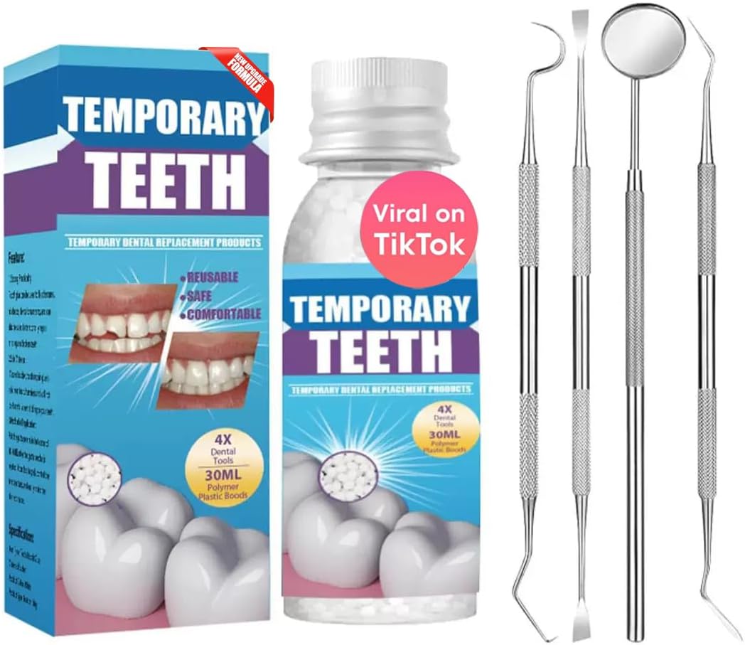 Kit de Reparação Dental com 4 Ferramentas, Fácil de Usar para Homens e Mulheres, Conserte Dentes Quebrados e Sorria com Confiança Novamente