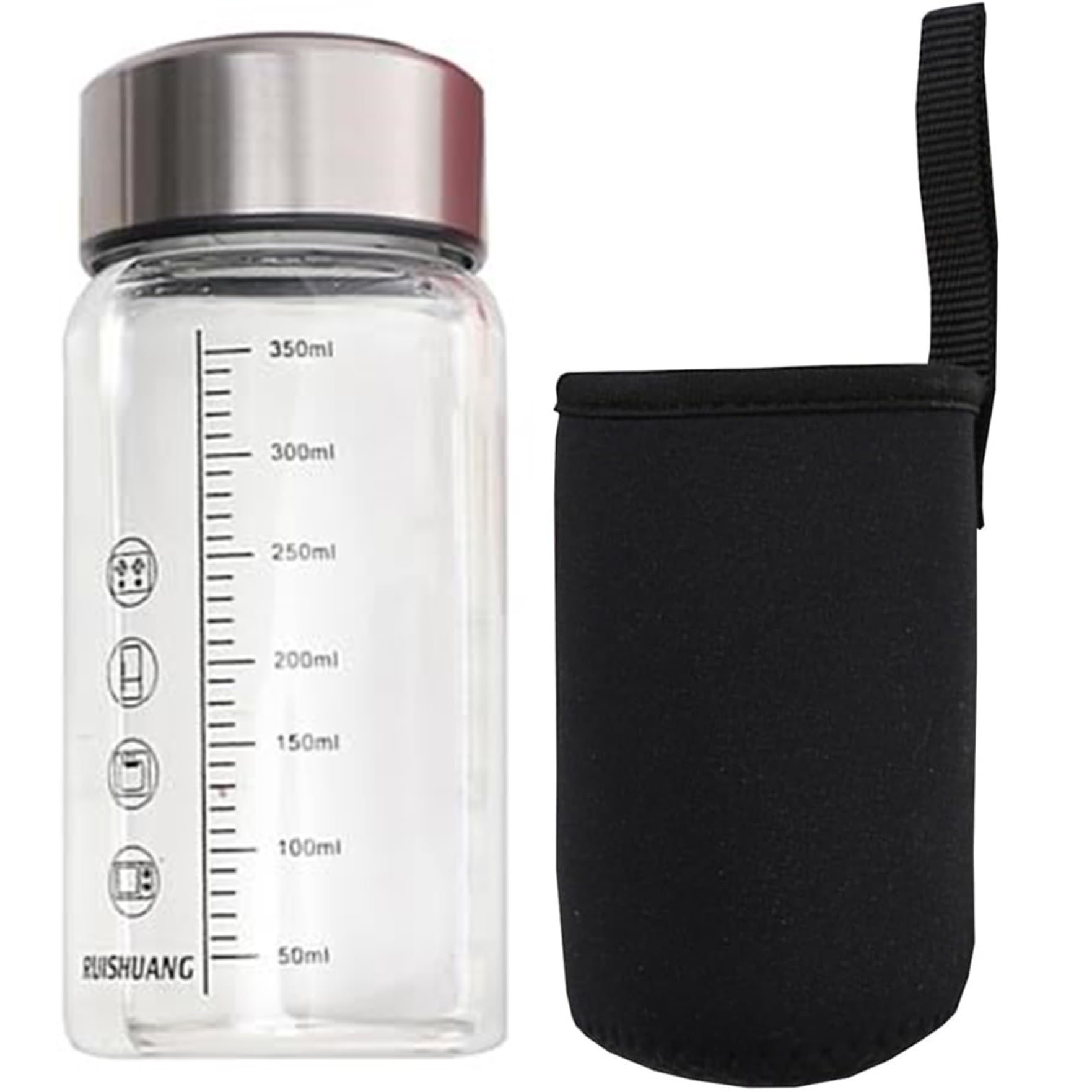 Takingup 350Ml Glass Drinking Bottle With Temperature Display, Clear Water Bottle With Measurements, High Borosilicate Glass Drinking Cup Leak-Proof Lid For Hot/Cold Beverages - Water
