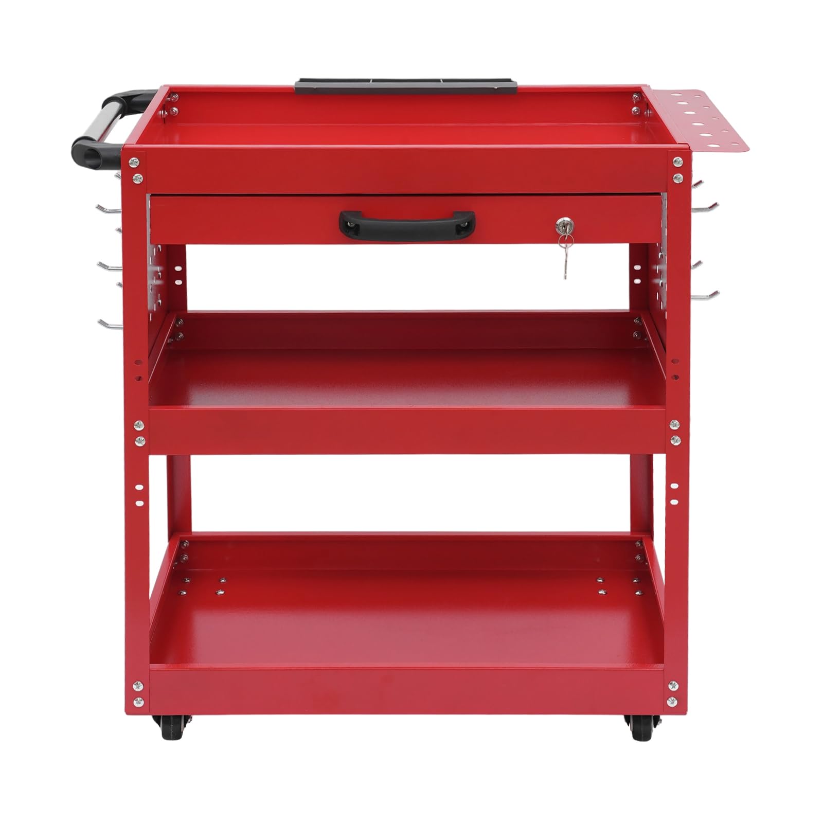 Carro de herramientas con capacidad de carga de 250 kg, con asa, carro de taller, carrito de transporte, carro de montaje con 3 niveles (rojo)