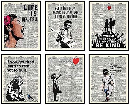 Banksy Wall Art Set - Inspirational Quotes Room Decor - Motivational Graffiti Street Art for Teens Bedroom, Living Room, Dorm - Set of 6-8x10 each Poster Picture Prints Home Decoration