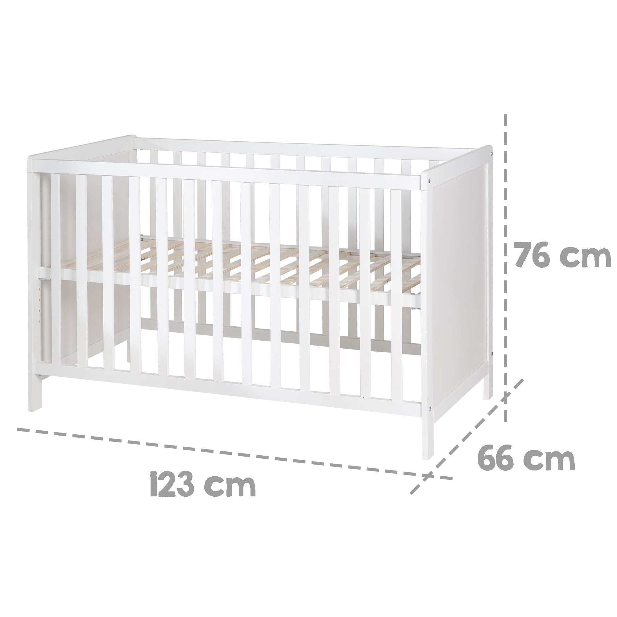 roba Lettino Co-sleeping 2 in 1, 60 x 120 cm, Rete a Doghe + Inserto, Trasformabile in Lettino Indipendente, Regolabile in Altezza, 5 Barre Rimovibili, Legno Laccato Bianco