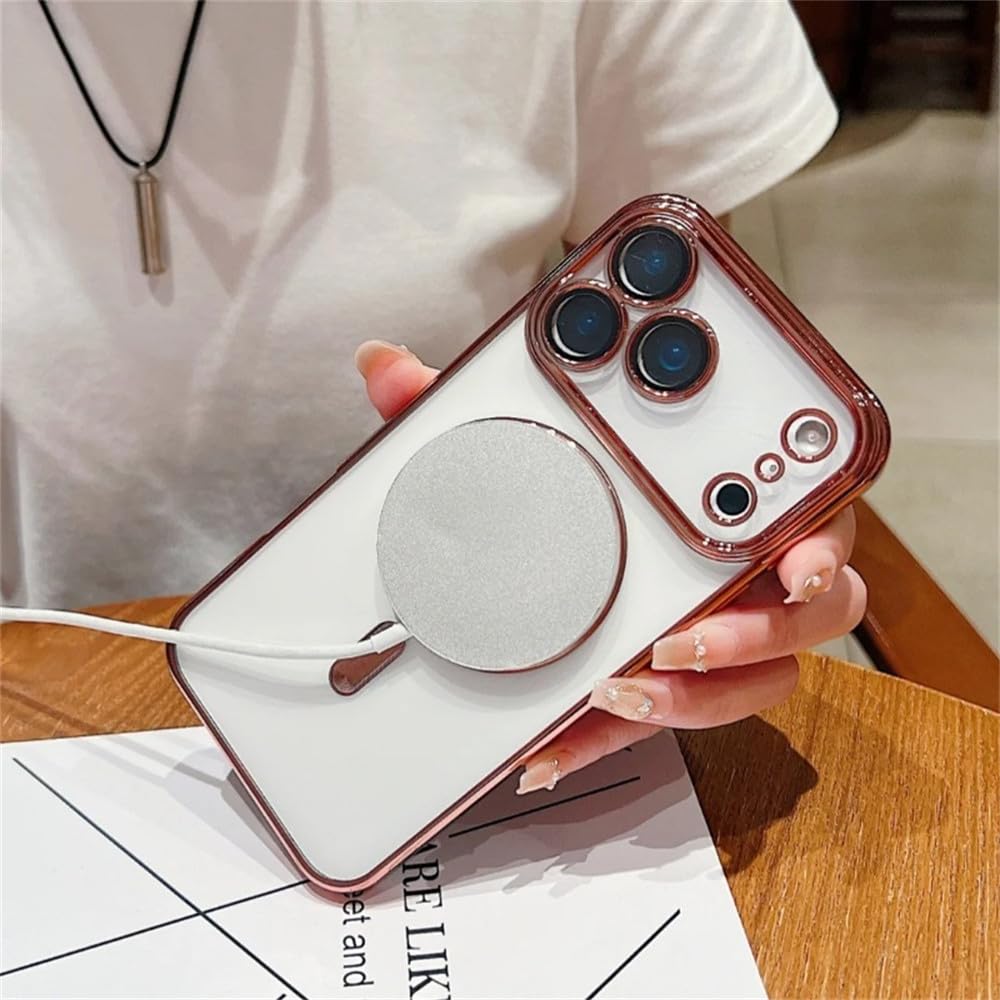 Etui ochronne z magnetycznym ładowaniem bezprzewodowym Plating Clear do iPhone'a 17 Air 16 15 14 Plus 11 12 13 Pro Max, ciemnofioletowe, do iPhone'a 11 Pro
